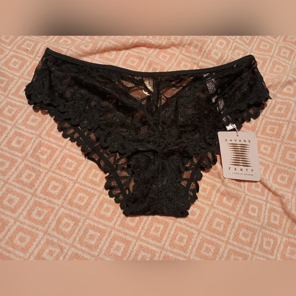 Savage X Fenty Cheeky Lace Panty, women's Medium, black - Picture 3 of 4